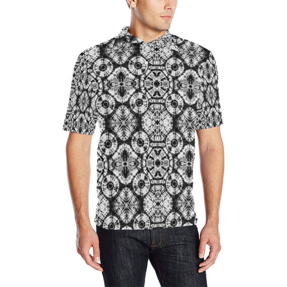 Tie Dye Black White Design Print Men Polo Shirt