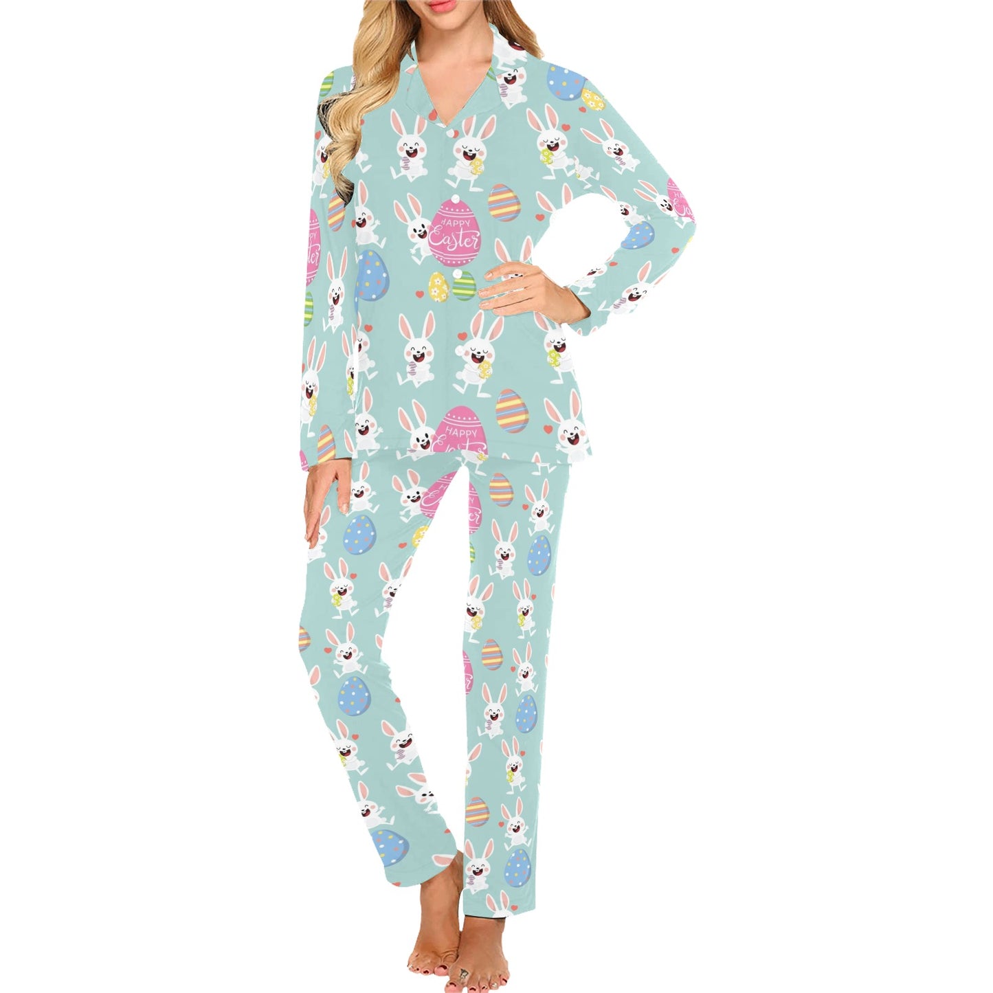Easter Eggs Pattern Print Design RB014 Women's Long Pajama Set
