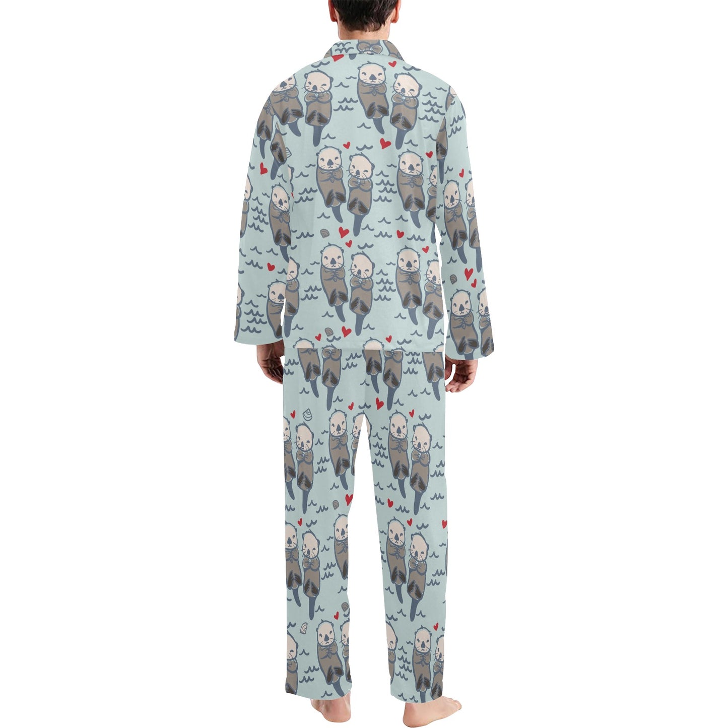 Sea Otter Pattern Print Design 03 Men's Long Pajama Set