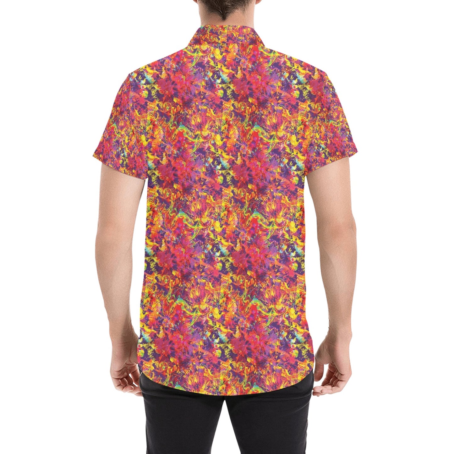 Splatter Print Design LKS303 Men Short Sleeve Button Up Shirt