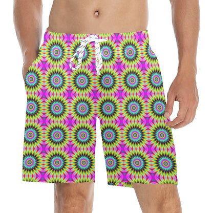 Optical illusion Flower Rainbow Style Men's Swim Trunks Beach Shorts