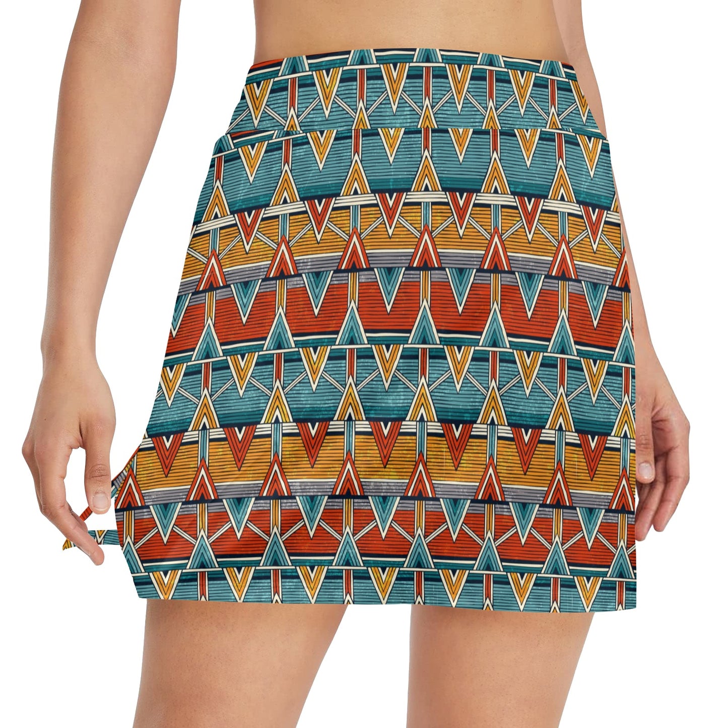 Kente Print African Design Themed 17" Golf & Pickleball Skort with Pockets