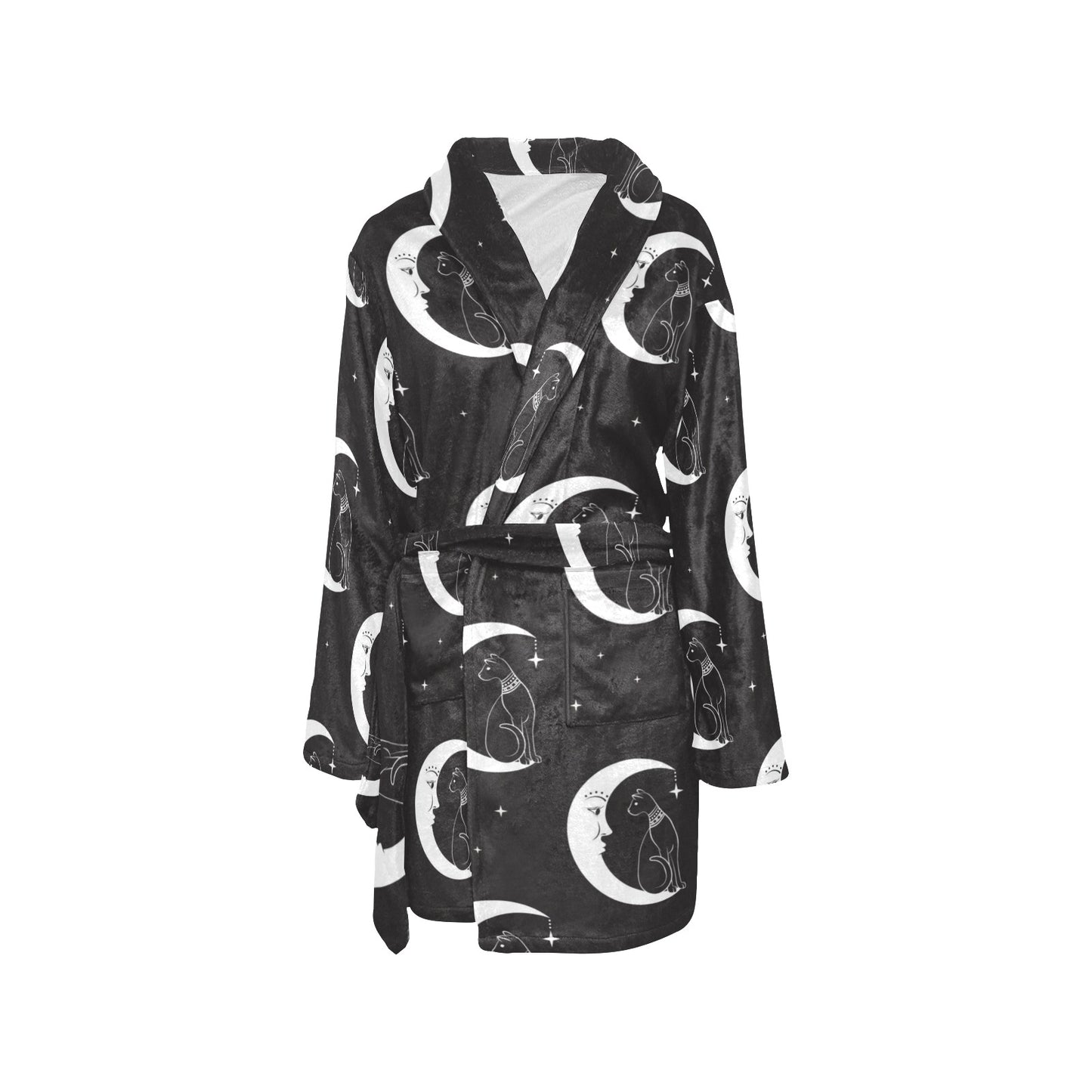 Moon with Cat Pattern Print Design 04 Women's Fleece Robe