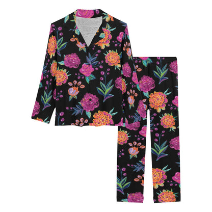 Marigold Pattern Print Design MR02 Women's Long Pajama Set