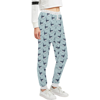 Whale Cute Design Themed Print Unisex Sweatpants