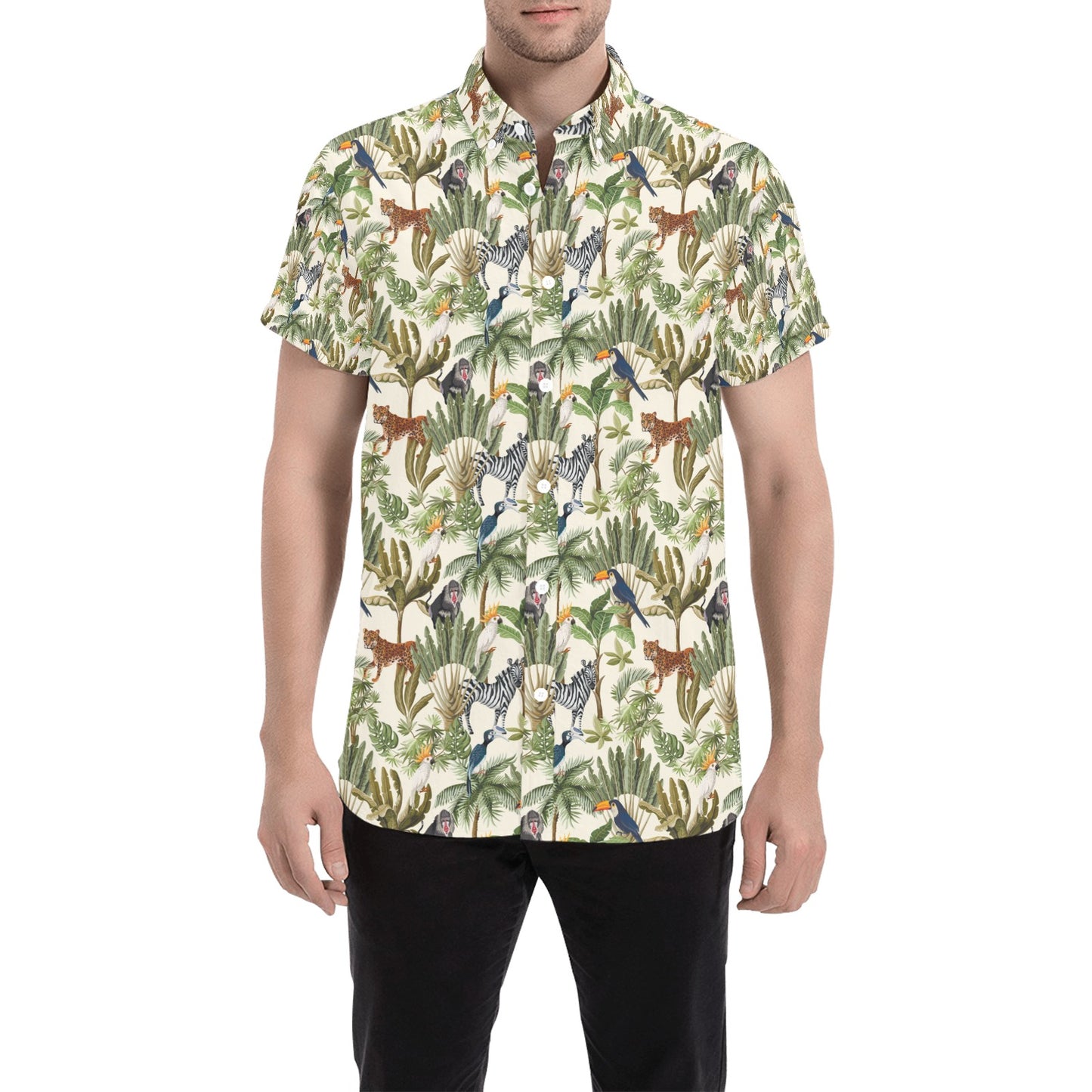 Safari Animal Print Design LKS304 Men Short Sleeve Button Up Shirt