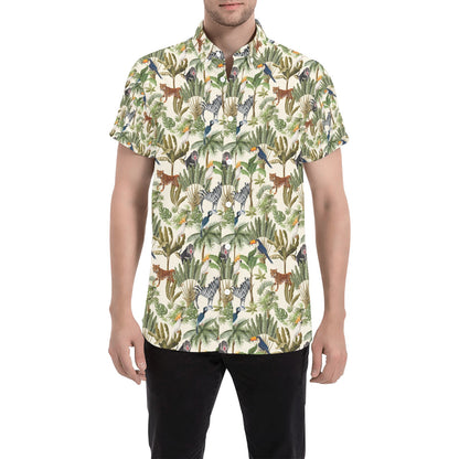 Safari Animal Print Design LKS304 Men Short Sleeve Button Up Shirt