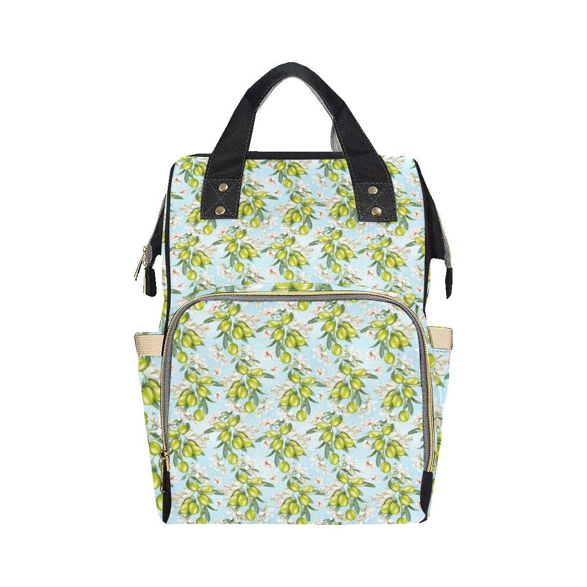 Elegant Olive Floral Print Diaper Bag Backpack