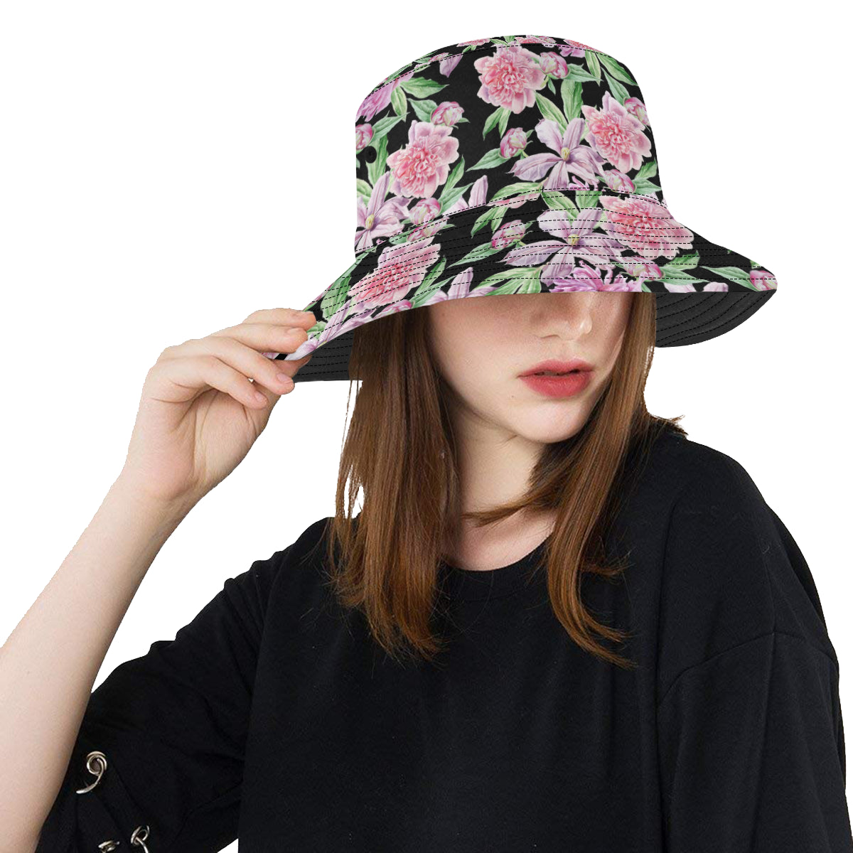 Peony Pattern Print Design PE08 Unisex Bucket Hat