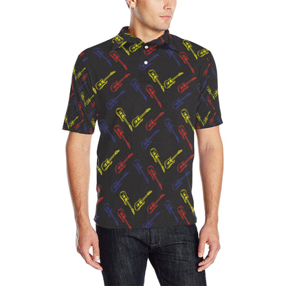 Electric Guitar Pattern Print Design 03 Men Polo Shirt
