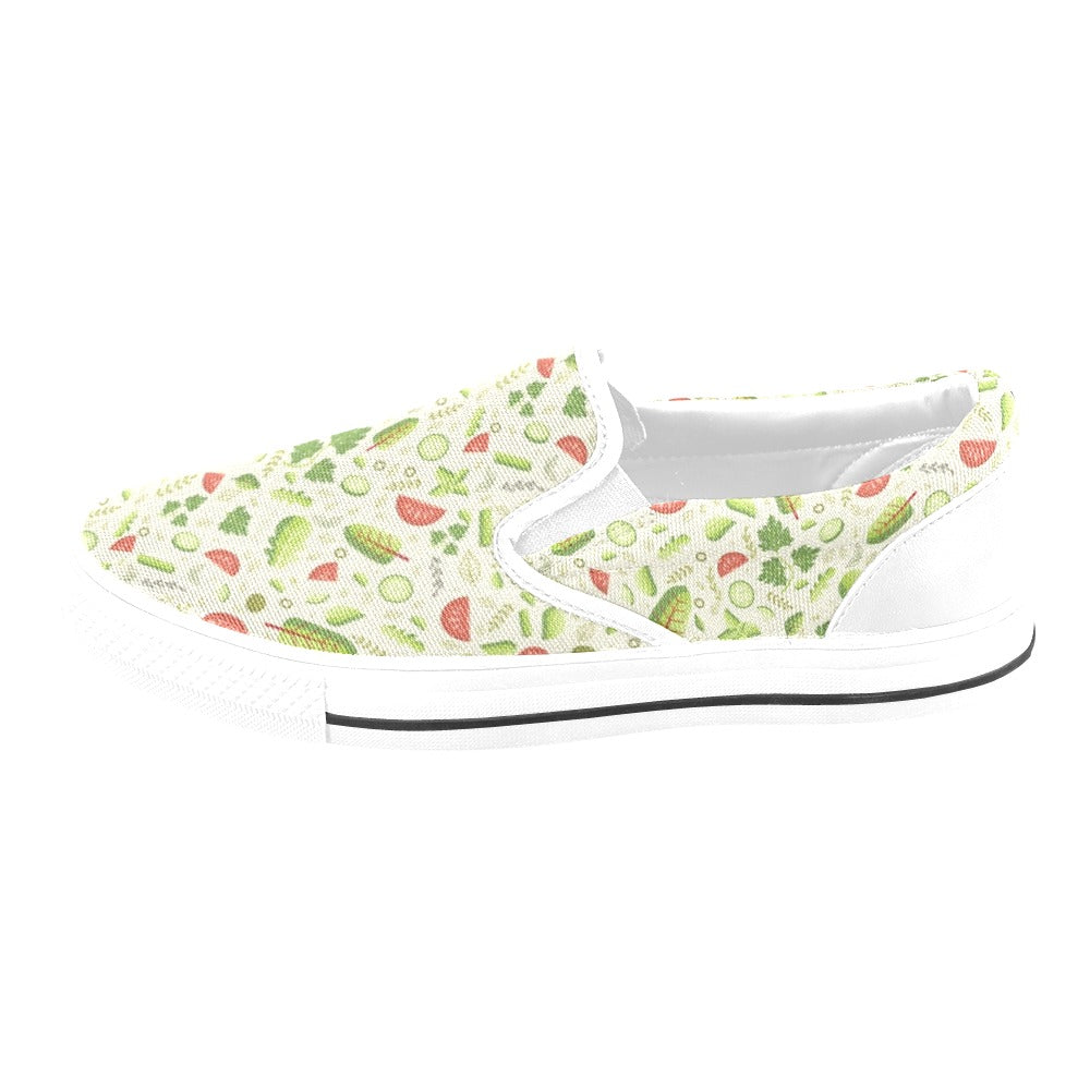 Salad Vegetable Print Design LKS302 White Slip Ons Canvas Women's Shoes