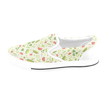 Salad Vegetable Print Design LKS302 White Slip Ons Canvas Women's Shoes