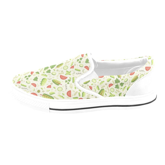 Salad Vegetable Print Design LKS302 White Slip Ons Canvas Women's Shoes