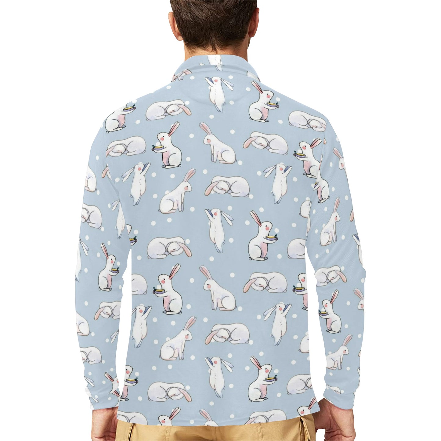 Rabbit Pattern Print Design RB06 Long Sleeve Polo Shirt For Men's