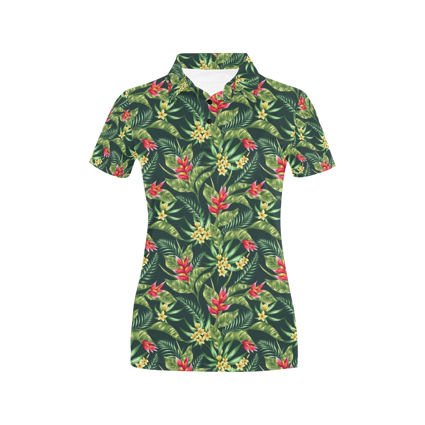 Tropical Folower Red Heliconia Print Women's Polo Shirt
