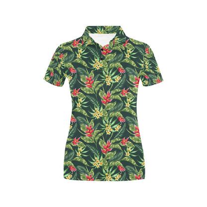 Tropical Folower Red Heliconia Print Women's Polo Shirt