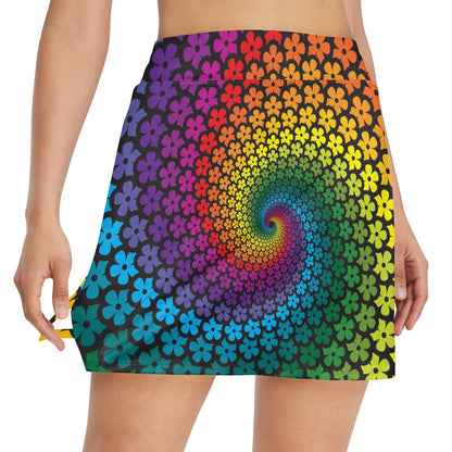 Flower Power Rainbow Spiral Print 17" Golf & Pickleball Skort with Pockets
