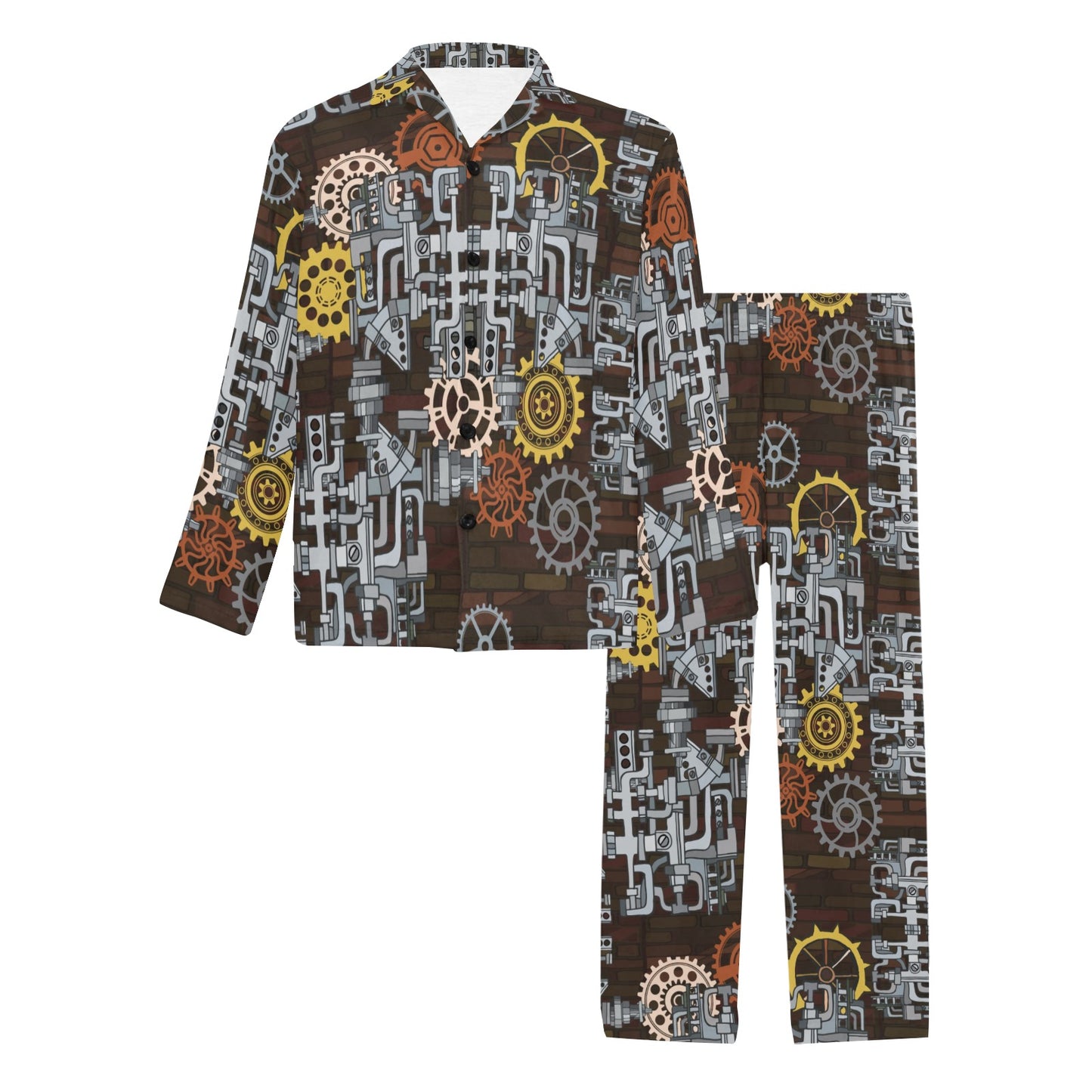 Mechanic Pattern Print Design 04 Men's Long Pajama Set