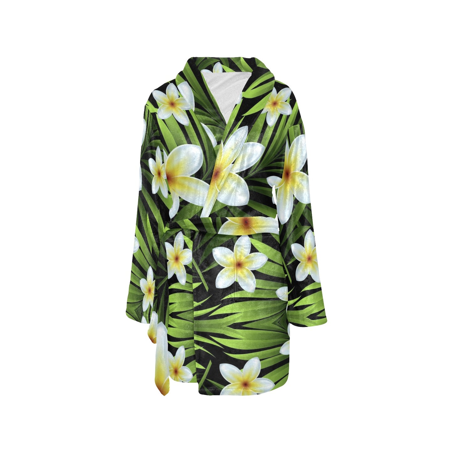 White Plumeria Pattern Print Design PM06 Women's Fleece Robe