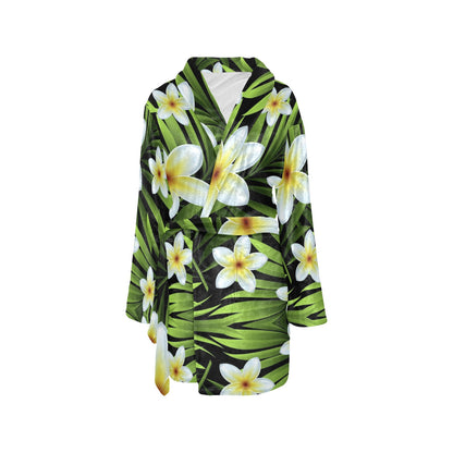 White Plumeria Pattern Print Design PM06 Women's Fleece Robe