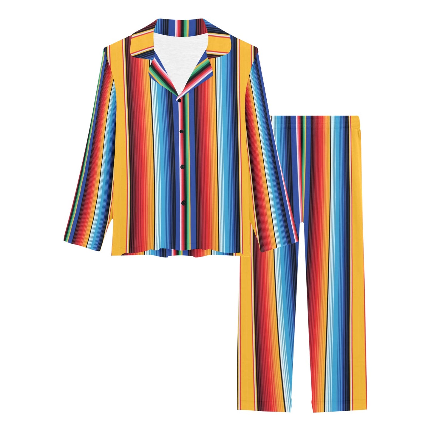 Mexican Blanket Stripe Print Pattern Women's Long Pajama Set
