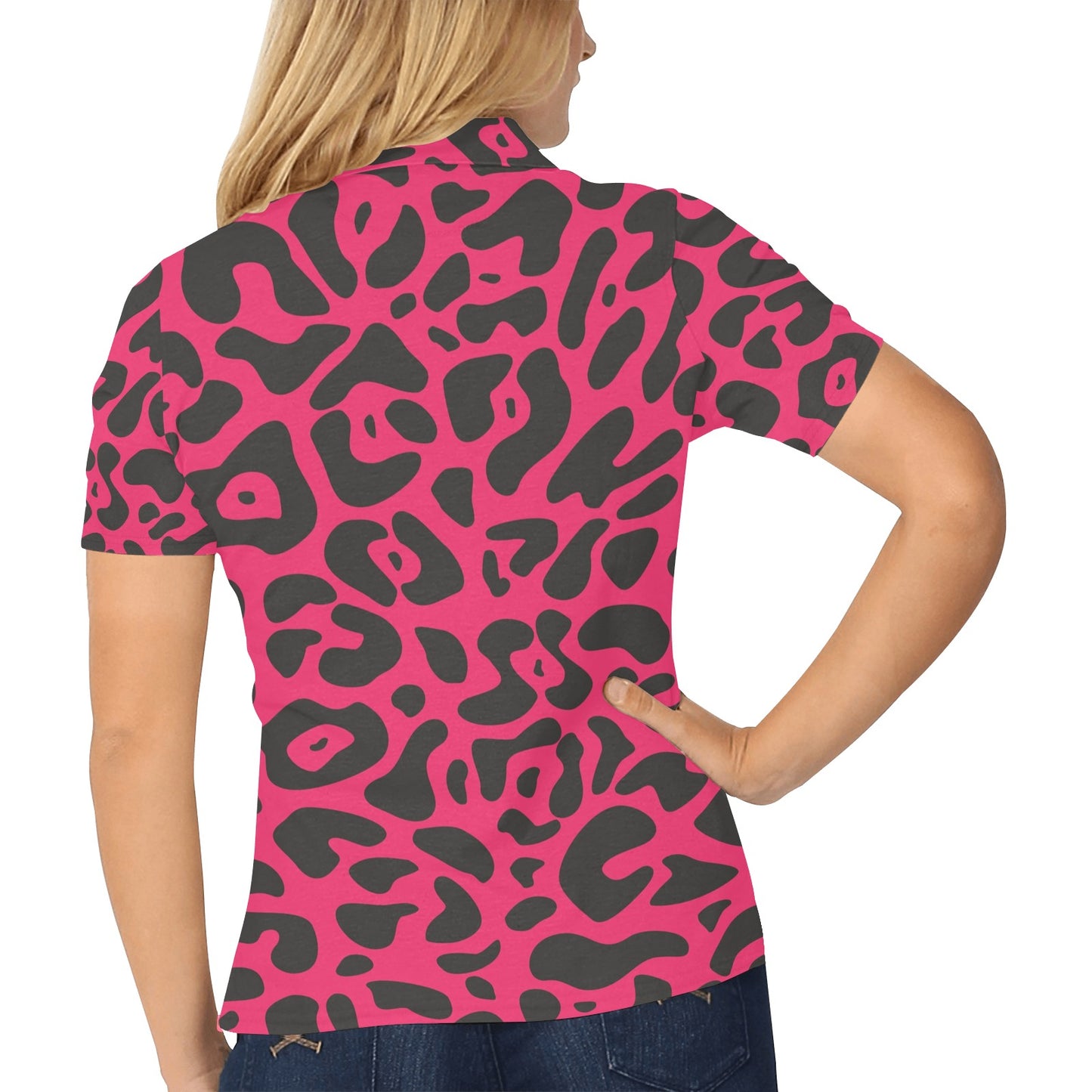 Cheetah Pink Print Pattern Women's Polo Shirt