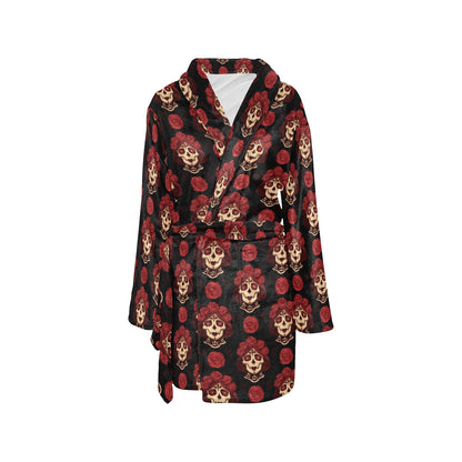 Day of the Dead Skull Girl Pattern Women's Fleece Robe