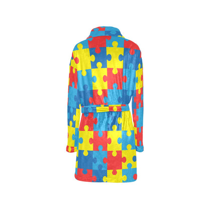 Autism Awareness Puzzles Design Print Women's Fleece Robe
