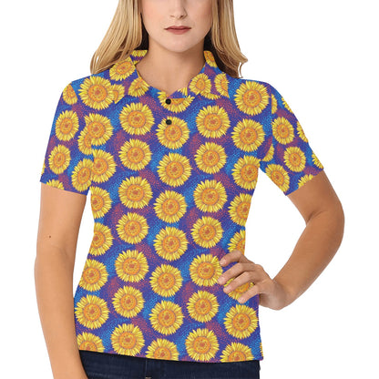 Sunflower Hand Drawn Style Print Women's Polo Shirt