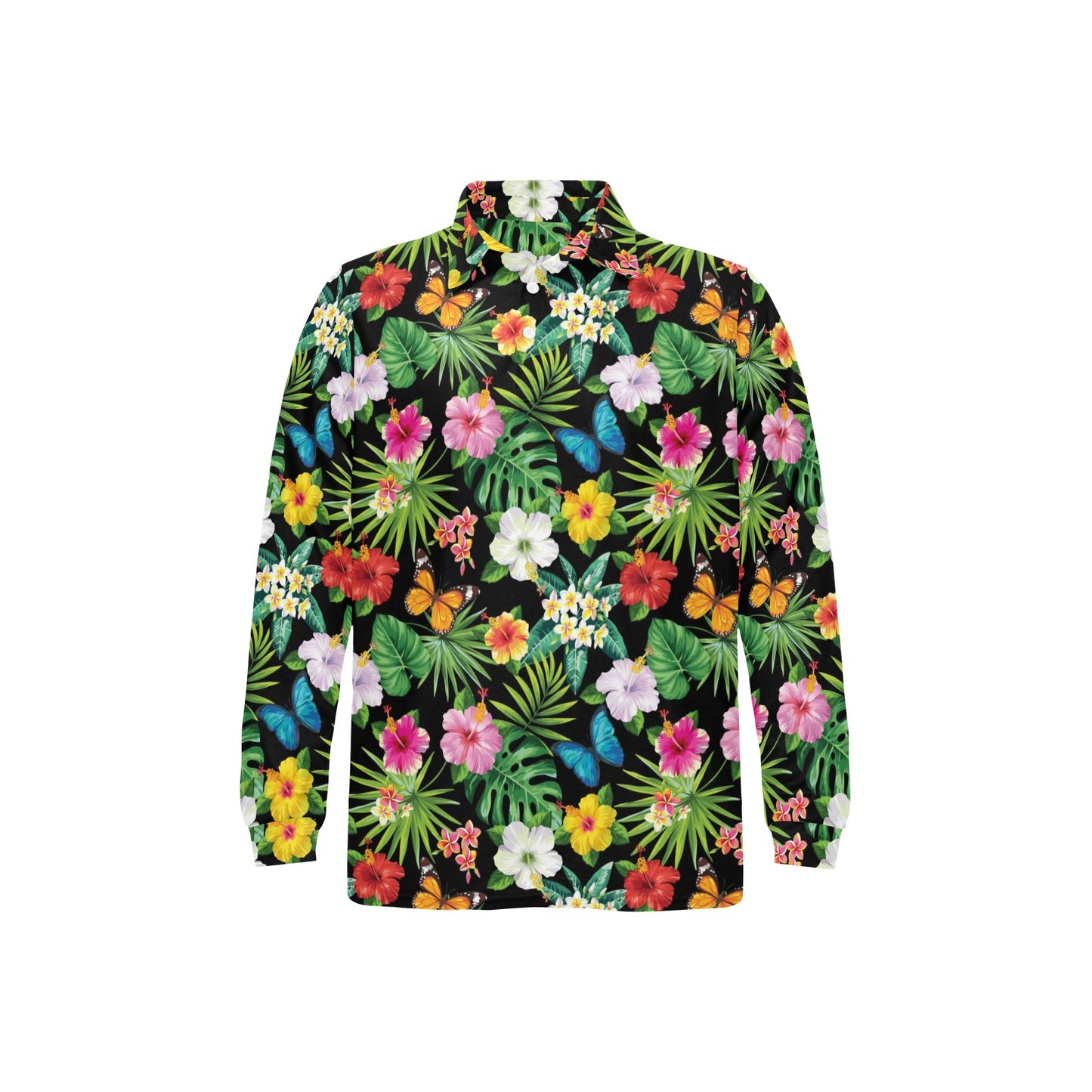 Hibiscus With Butterfly Print Design LKS305 Long Sleeve Polo Shirt For Men's
