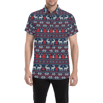 Reindeer Print Design LKS405 Men Short Sleeve Button Up Shirt