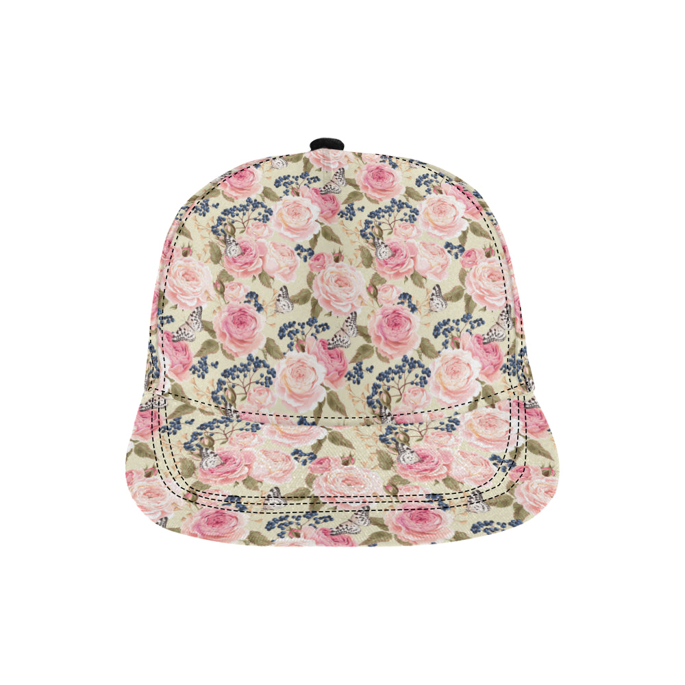 Floral Pink Butterfly Print Snapback Cap