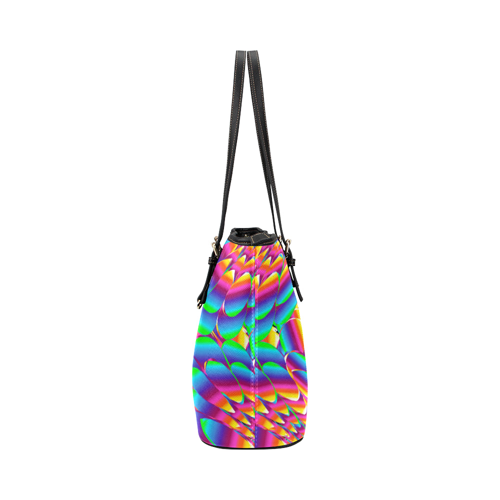 Psychedelic Trippy Pattern Leather Tote Bag