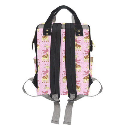 Giraffe Cute Pink Polka Dot Print Diaper Bag Backpack