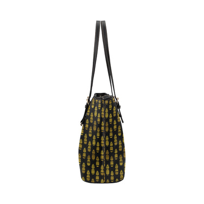 Pineapple Gold Tribal Style Print Leather Tote Bag