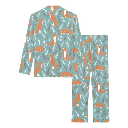 Fox Forest Print Pattern Women's Long Pajama Set