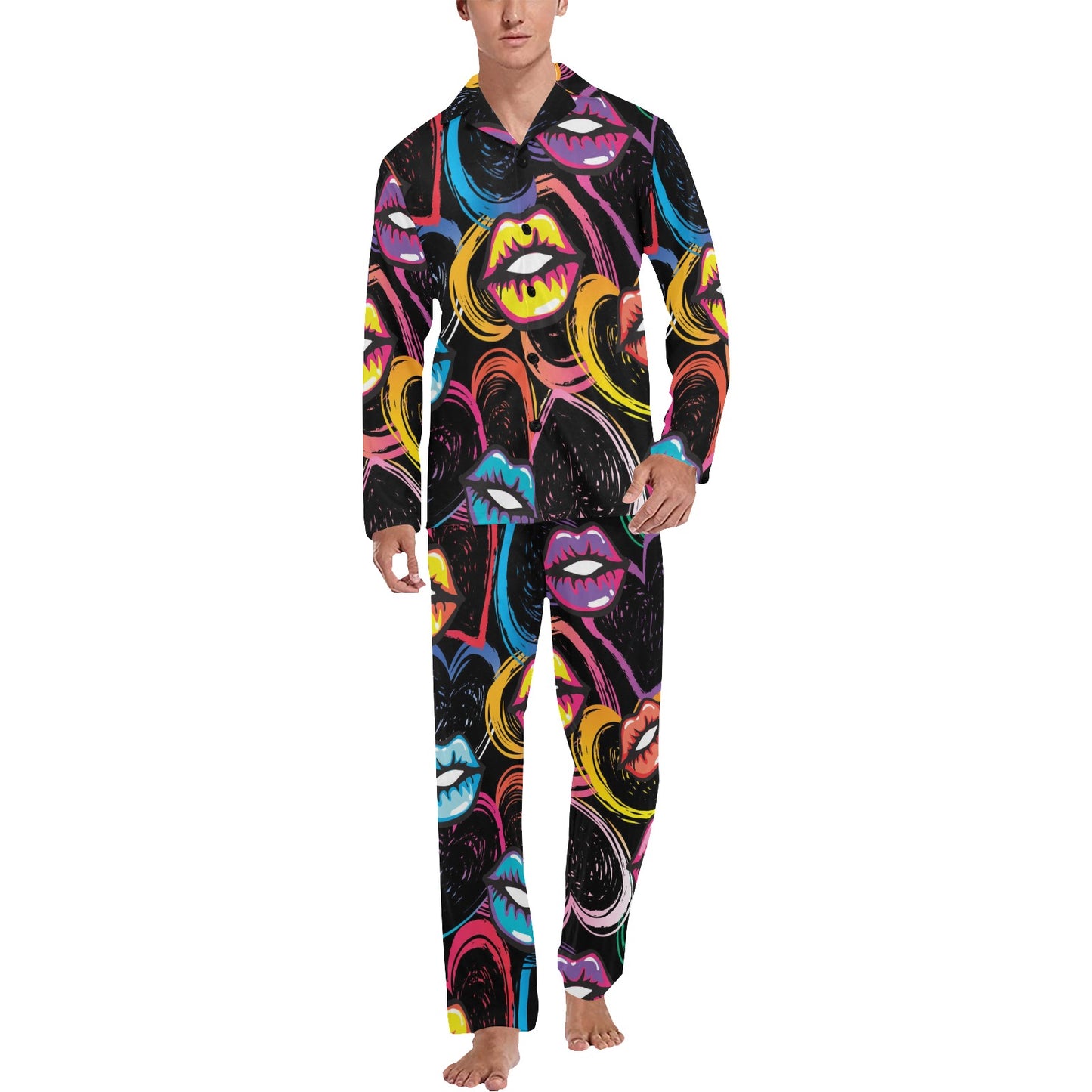 Pop Art Lip Pattern Print Design A03 Men's Long Pajama Set