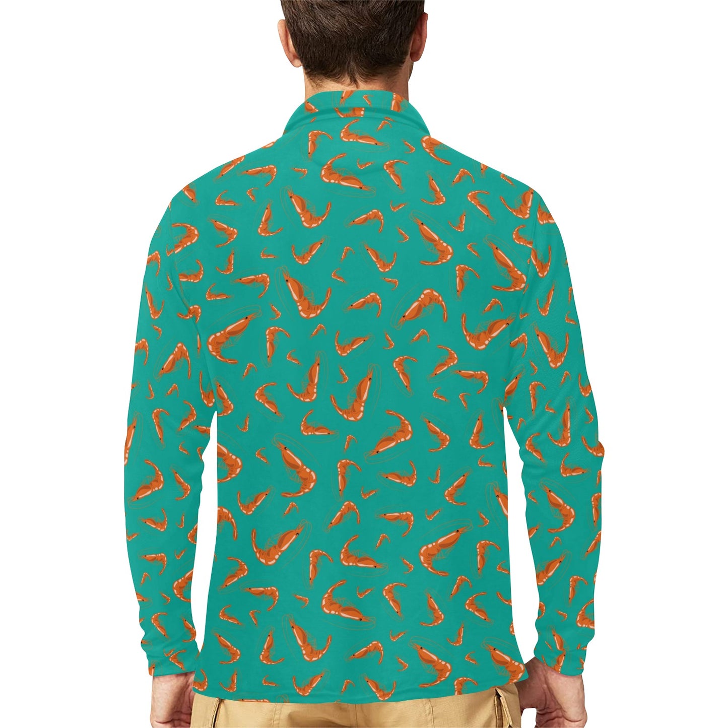 Shrimp Print Design LKS301 Long Sleeve Polo Shirt For Men's