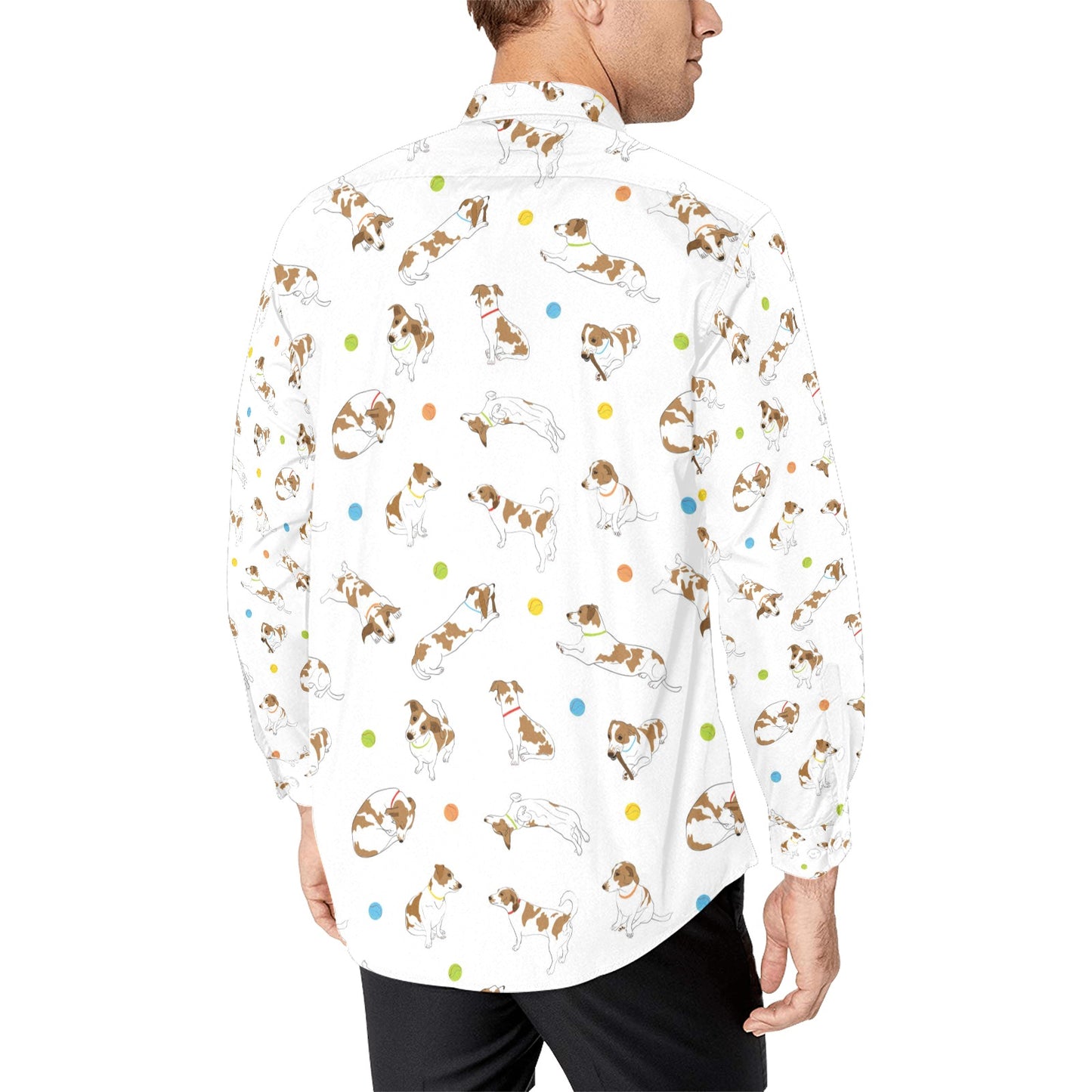 Russell Terriers With Balls Print Design LKS307 Men's Long Sleeve Dress Shirt