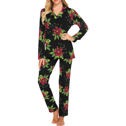 Poinsettia Pattern Print Design A01 Women's Long Pajama Set