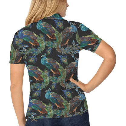 Peacock Pattern Print Design A04 Women's Polo Shirt