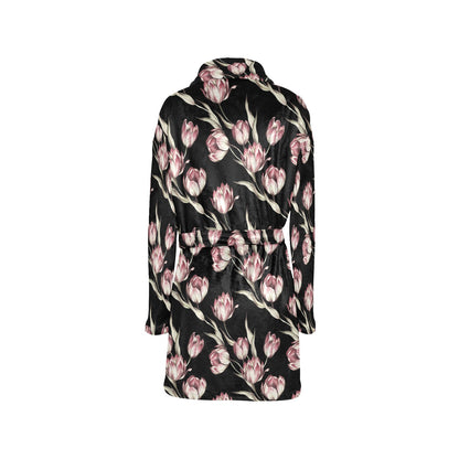 Tulip Pink Pattern Print Design TP02 Women's Fleece Robe