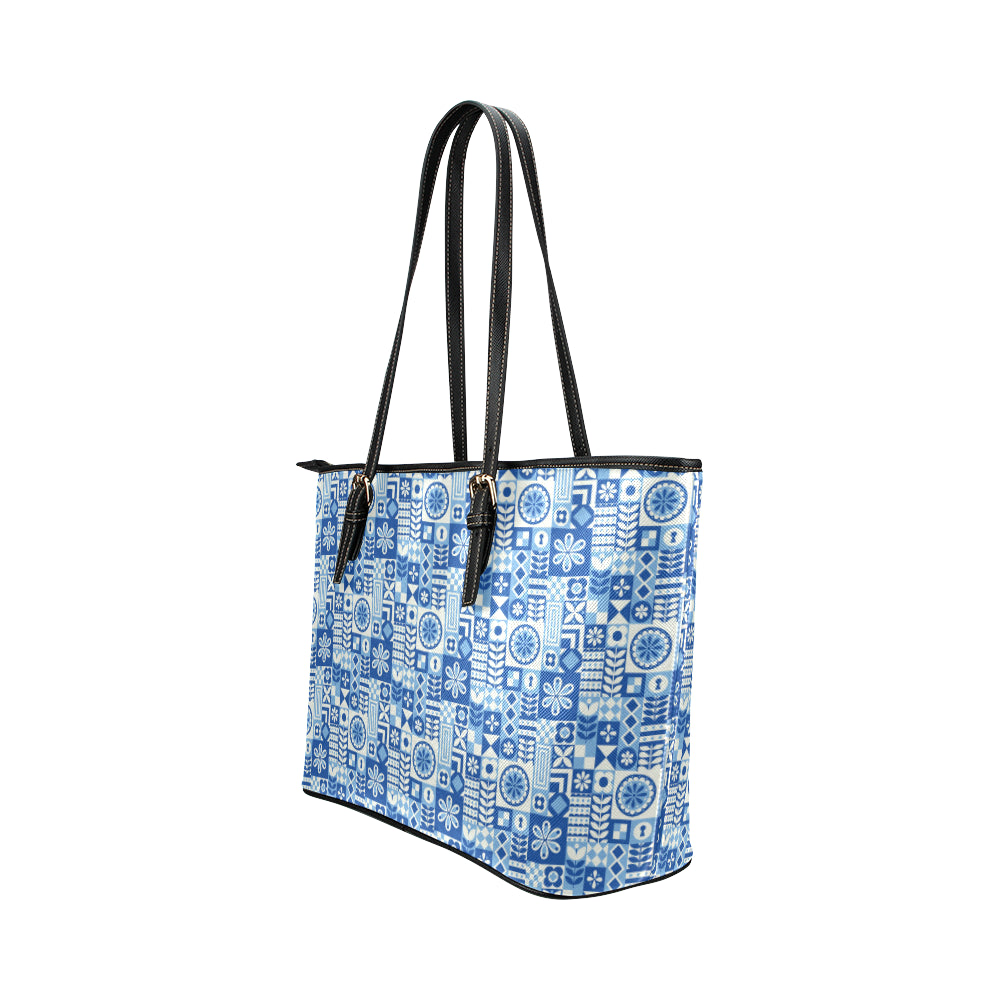 Swedish Print Pattern Leather Tote Bag