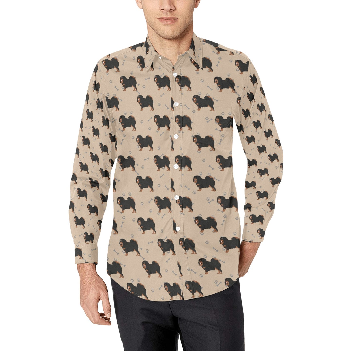 Tibetan Mastiffs Print Design LKS301 Men's Long Sleeve Dress Shirt