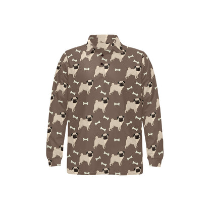 Pug Pattern Print Design A02 Long Sleeve Polo Shirt For Men's