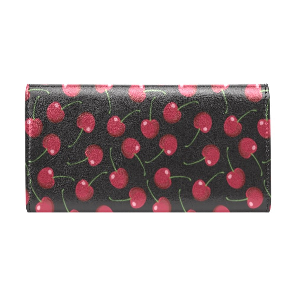 Cherry Black Background Women's Trifold Wallet