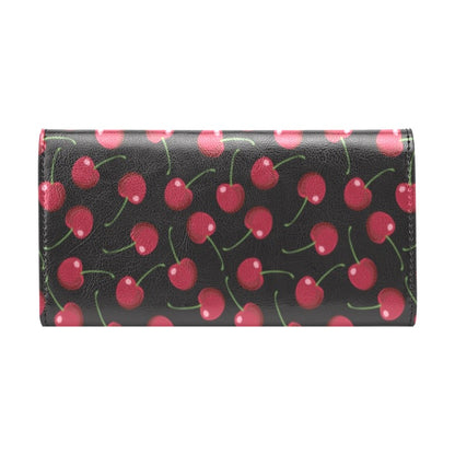 Cherry Black Background Women's Trifold Wallet