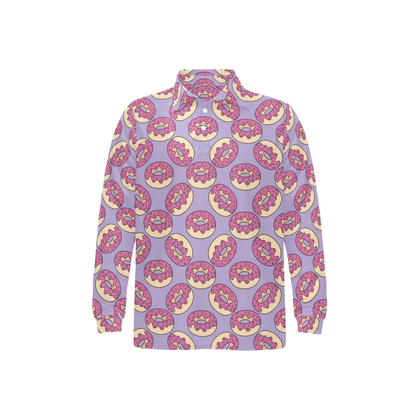 Donut Pattern Print Design DN015 Long Sleeve Polo Shirt For Men's