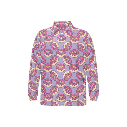 Donut Pattern Print Design DN015 Long Sleeve Polo Shirt For Men's