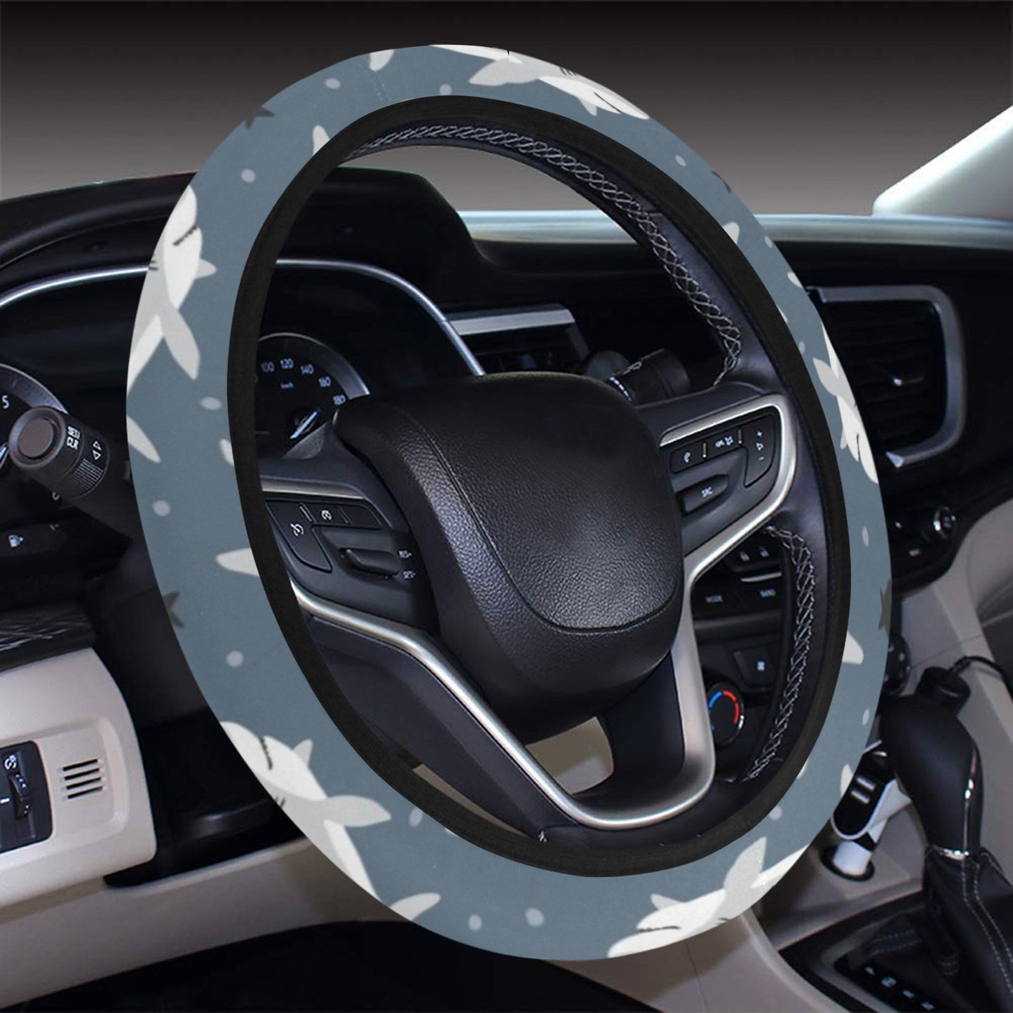 Shark Print Design LKS305 Steering Wheel Cover with Elastic Edge
